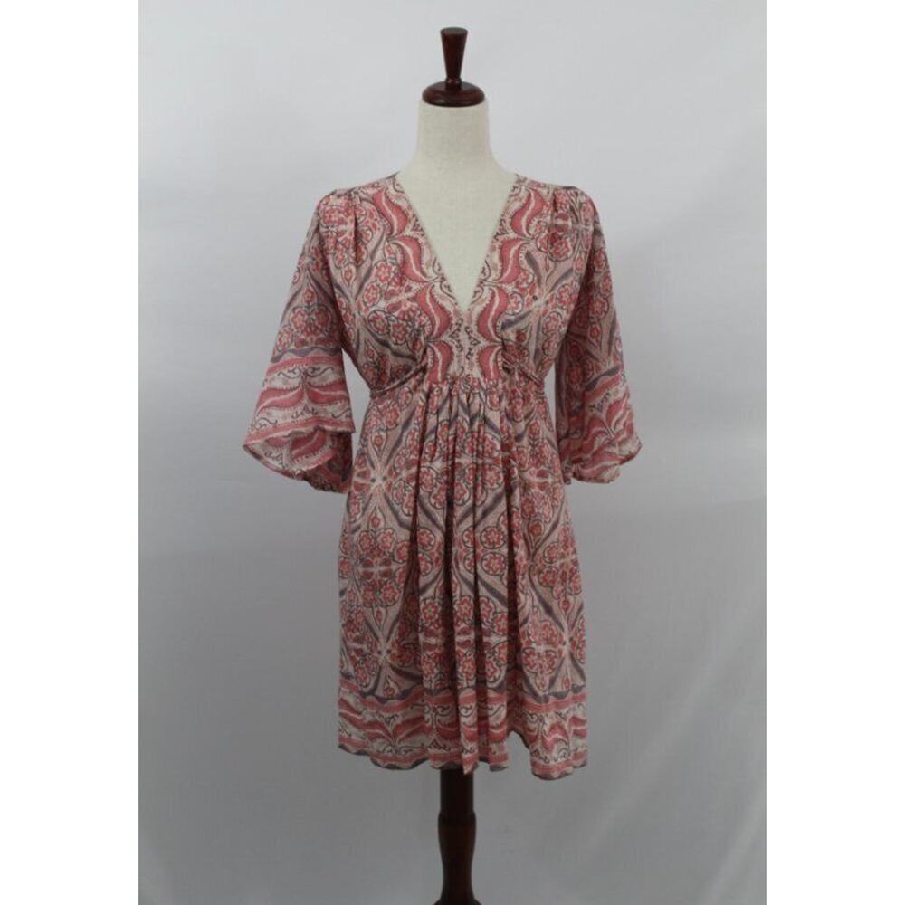 BELL by ALICIA BELL Sz S Small Pink Floral Kimono Style Dress Cotton Silk